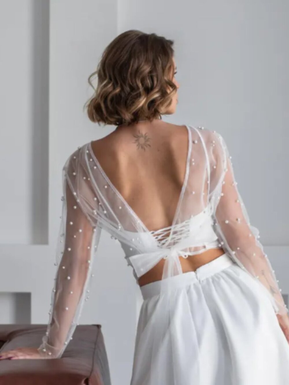 Handmade Bridal Topper Size M – Lace Wedding Cover-Up, Never Worn - Picture 2 of 11